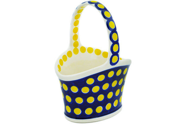 Basket with Handle, Yellow Dots