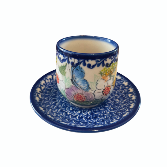 3oz Unikat Espresso Cup and Saucer Set, Butterfly Blooms
