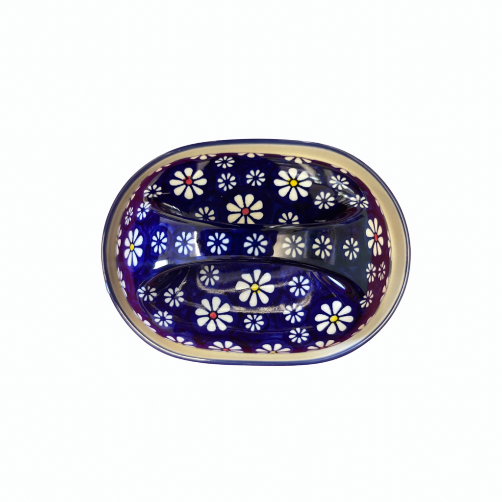 Butter Dish, Daisies on Blue