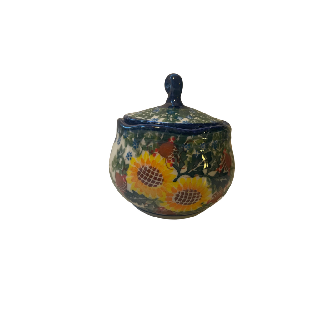 Unikat Sugar Bowl with Lid (2 Pieces), Sunflowers and Leaves